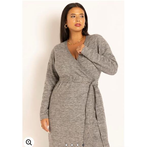 ELOQUII Sweater Wrap Maxi Dress in Heather gray women’s 18/20 soft comfy - Picture 3 of 10